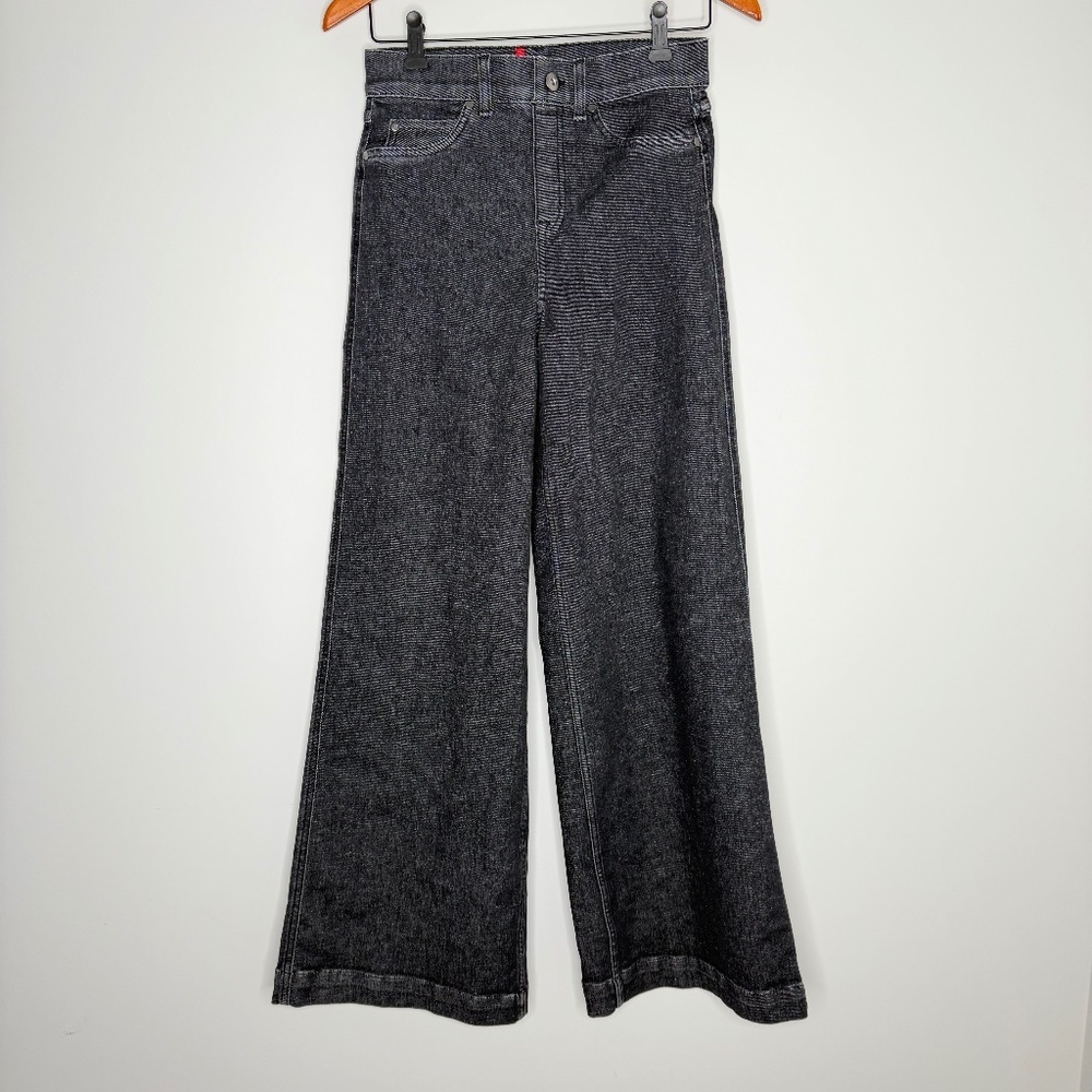 Spanx Wide Leg Pull On Denim Charcoal High Waisted Jeans S - Picture 2 of 6